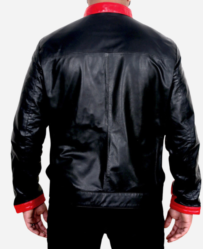 Batman The Dark Knight Bruce Wayne Red Biker Leather Jacket