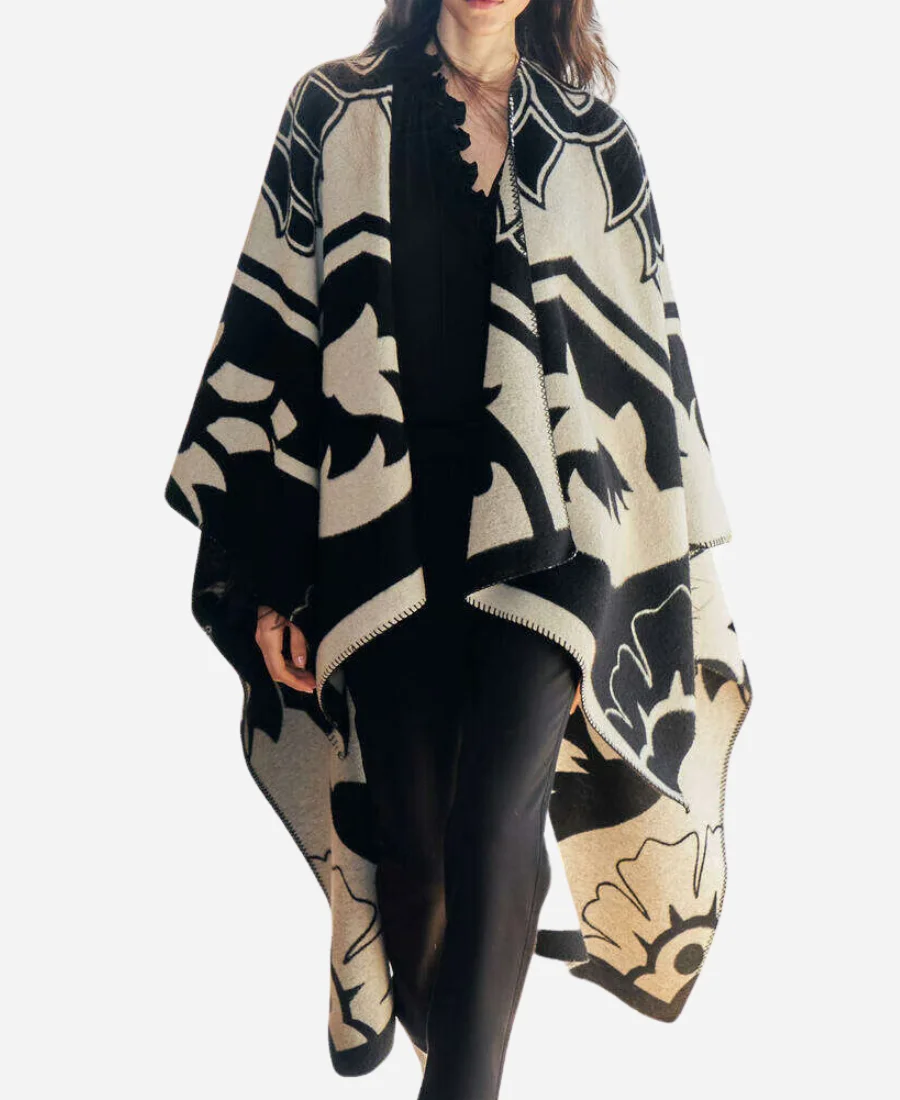 Camille Japy TV Series Emily In Paris Season 4 Louis Printed Cape Coat