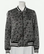 Emily In Paris Lily Collins Black Printed Bomber Jacket Front