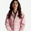 Emily-In-Paris-Lily-Collins-Pink-Hounds-Tooth-Jacket