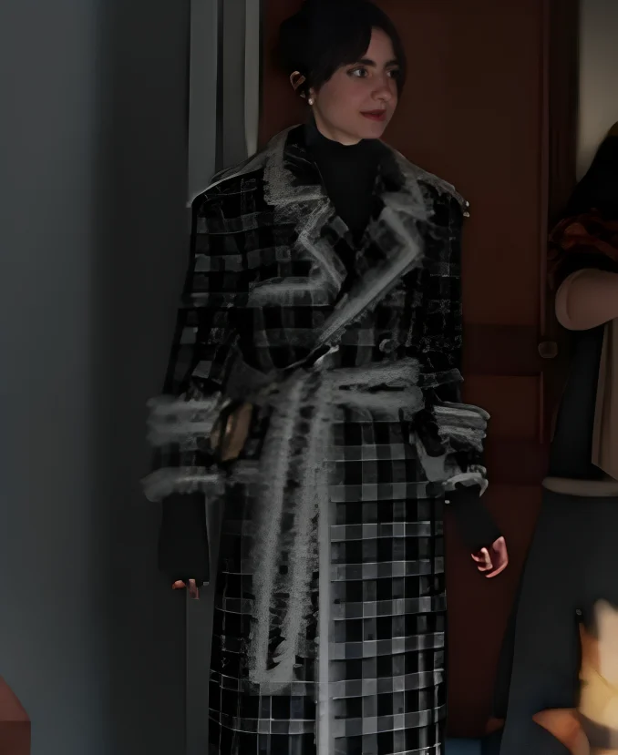 Emily-In-Paris-S4-Lily-Collins-Ruffled-Plaid-Coat