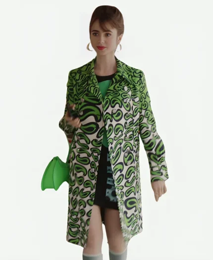 Emily-in-Paris-S03-Lily-Collins-Green-Printed-Coat