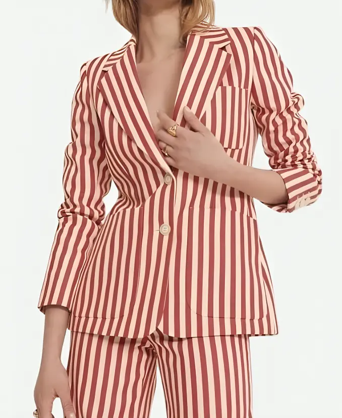 Emily in Paris S4 Lily Collins Red Stripe Suit