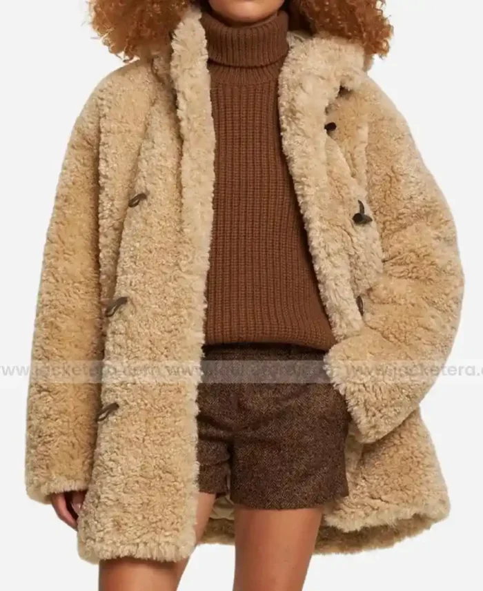 Lily Collins Beige Shearling Jacket