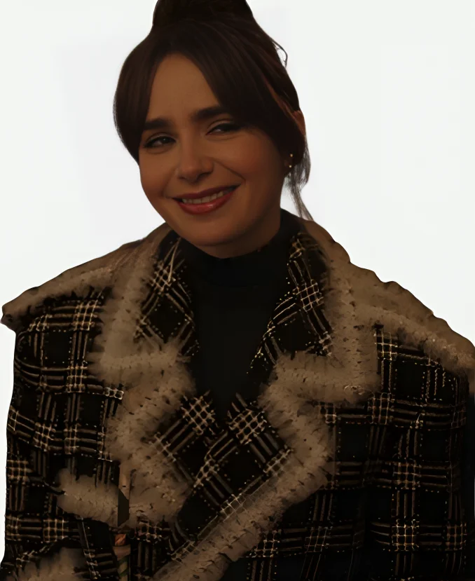 Lily-Collins-Emily-In-Paris-S04-Emily-Cooper-Tweed-Ruffled-Plaid-Coat