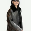 Milan-Fashion-Week-2024-Amelia-Gray-Hamlin-Black-Shearling-Aviator-Leather-Jacket