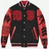 Pelle Pelle BlackRed Wool & Leather Varsity Jacket