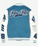 Pelle Pelle World Famous Blue Wool & White Leather Sleeves Varsity Jacket For Sale