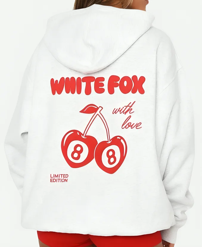 White Fox Cherry White Pullover Hoodie Back