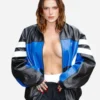 Bella-Thorne-Paris-fashion-Week-2024-Blue-And-Black-Leather-Jacket