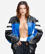 Bella-Thorne-Paris-fashion-Week-2024-Blue-And-Black-Leather-Jacket