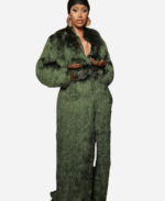 Cardi-B-Paris-Fashion-Week-2024-Green-Fur-Trench-Coat