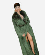 Cardi-B-Paris-Fashion-Week-Green-Fur-Trench-Coat