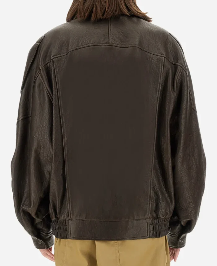 Hailey-Bieber-Oversized-Brown-Leather-Jacket