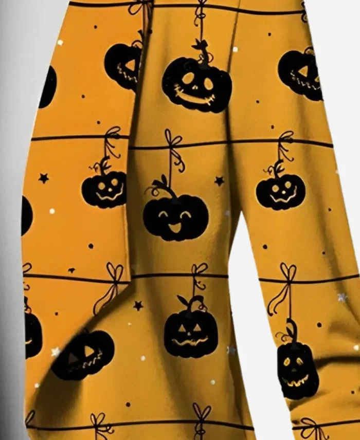 Halloween-2023-Pumpkin-Yellow-And-Black-Printed-Blazer