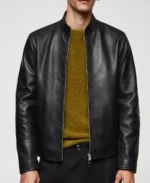 Mens-Black-Biker-Leather-Zip-Up-Jacket