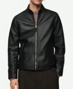 Mens-Black-Biker-Leather-Zip-Up-Jacket Front