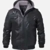 Mens-Black-Bomber-Leather-Jacket-with-Hood-1