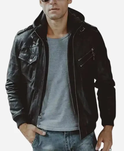 Mens-Black-Bomber-Leather-Jacket-with-Hood