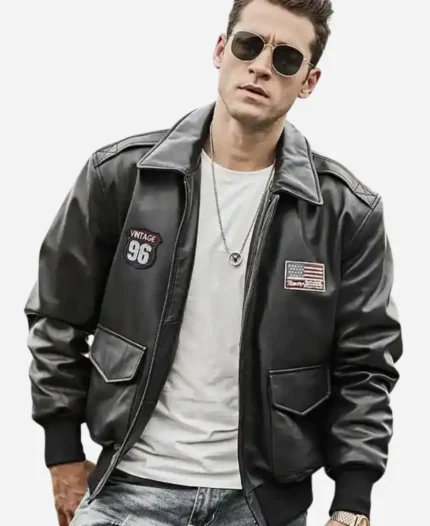 Mens-Black-Bomber-Leather-Jacket-–-Air-Force-Pilot-Style-2