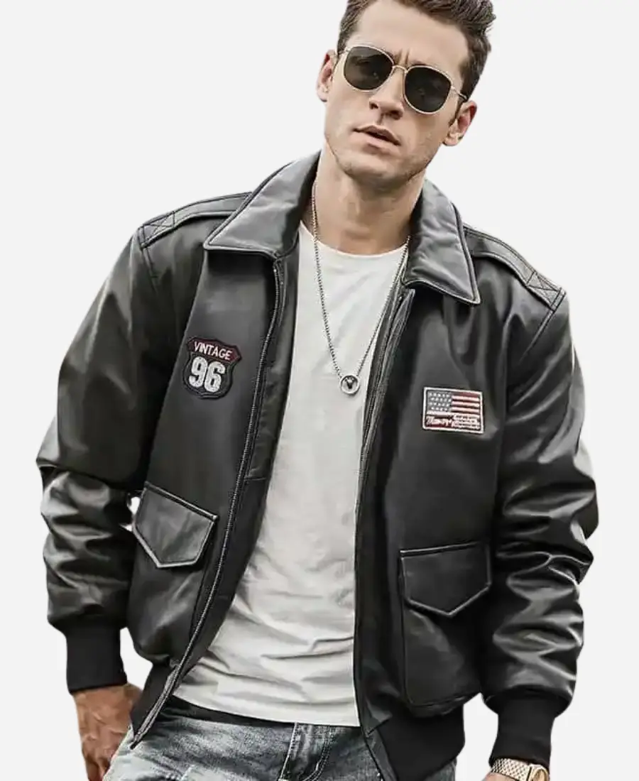 Mens-Black-Bomber-Leather-Jacket-–-Air-Force-Pilot-Style-2