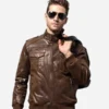 Mens-Brown-Bomber-Leather-Jacket-with-Rib-Collar