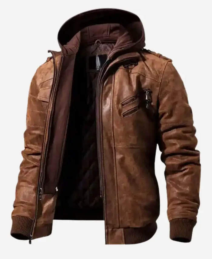 Mens-Brown-Motorcycle-Bomber-Leather-Jacket-with-Removable-Hood-2