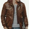 Mens-Motorcycle-Brown-Bomber-Leather-Jacket-with-Removable-Hood