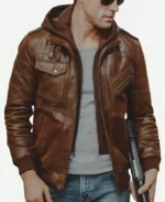 Mens-Motorcycle-Brown-Bomber-Leather-Jacket-with-Removable-Hood