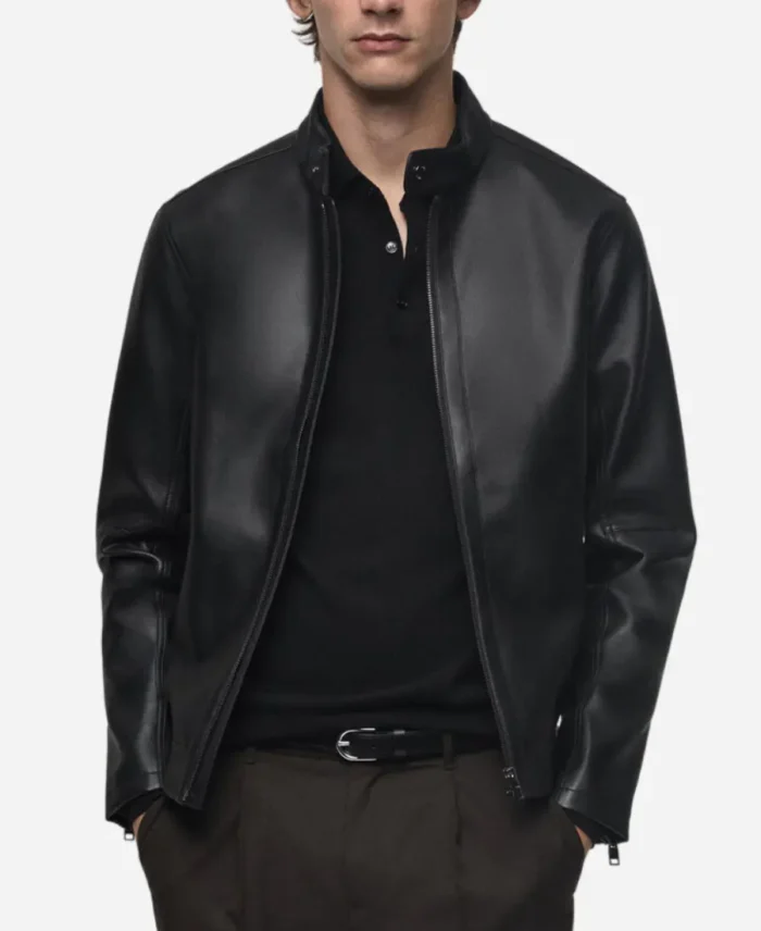 Mens-Stylish-Black-Leather-Zip-Up-Jacket