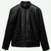 Mens-Stylish-Black-Leather-Zip-Up-Jacket Front