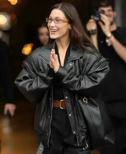 Paris-Fashion-Week-Bella-Hadid-Black-Leather-Jacket