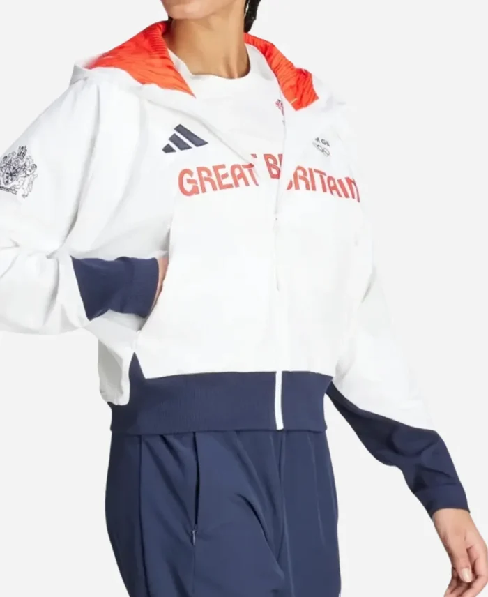 Unisex-Paris-Olympics-2024-Team-GB-White-Hooded-Jacket