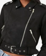 Womens-Black-Cropped-Suede-Leather-Jacket-Front-Closeup