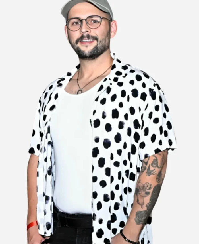  A Real Pain Premiere New York CJ Shrull White Black Dot Print Shirt For Sale