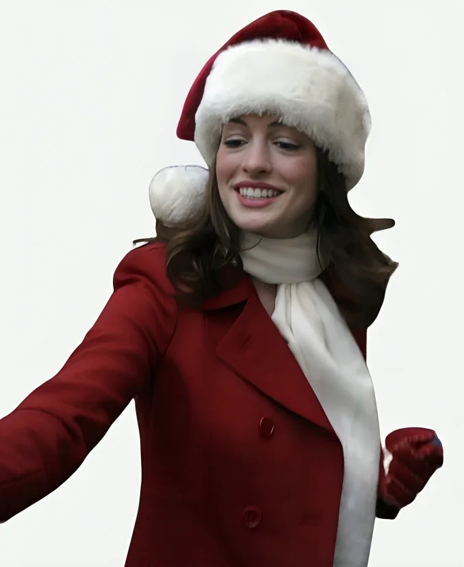 Anne Hathaway Christmas Party Red Wool Coat For Womens