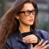 Bella Hadid Los Angeles 2024 Black Leather Jacket