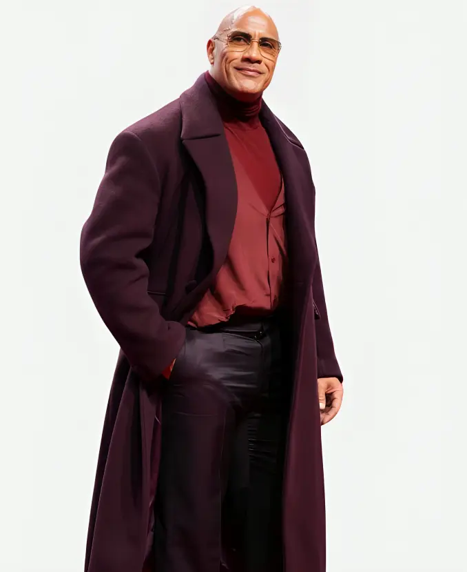 Movie 2024 Red One Premiere Dwayne Johnson Maroon Wool Long Coat