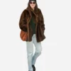 NYC Dakota Johnson Brown Fur Coat