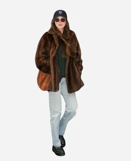 NYC Dakota Johnson Brown Fur Coat