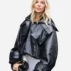 Paris Fashion 2024 Sienna Miller black Leather Jacket