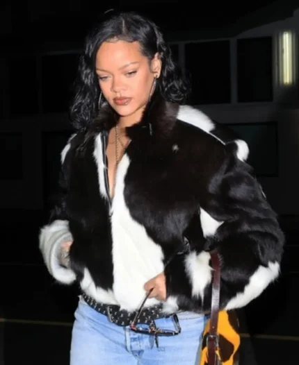 Rihanna Cow Print Fur Jacket