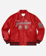 Supreme NY Yankees Varsity Leather Jacket Red