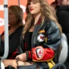 Taylor Swift Worned Kansas City Vintage Leather Jacket on November 04, 2024 in Kansas City, Missouri