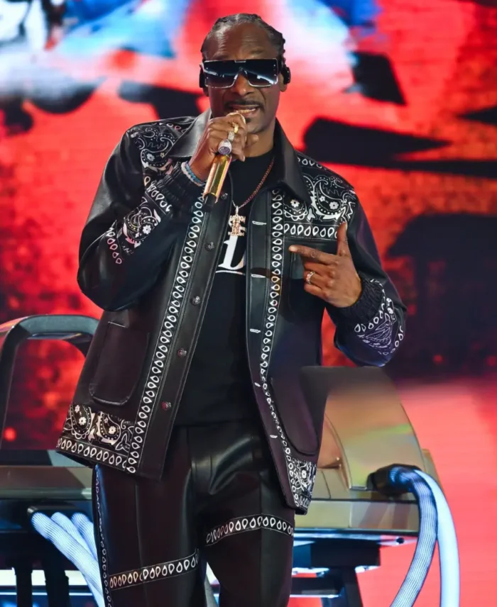 Times Square Fortnite Snoop Dogg Black Leather Jacket For Sale