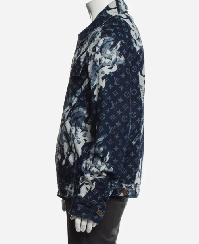 Travis Kelce Blue Slashed Floral Print Denim Jacket