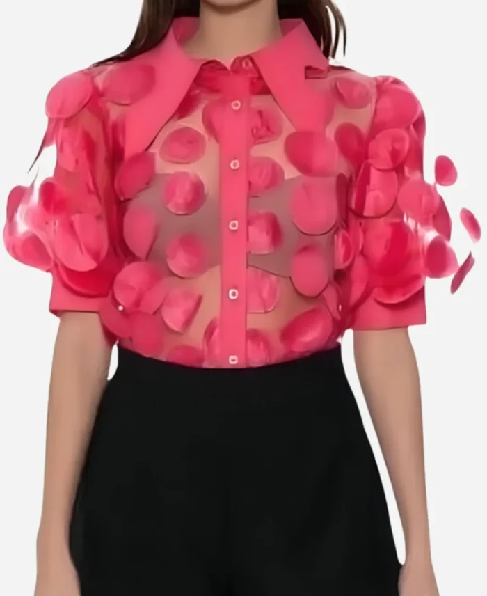 Tv Series Elsbeth Season 2 Carrie Preston Pink Mesh Polka Dot Blouse