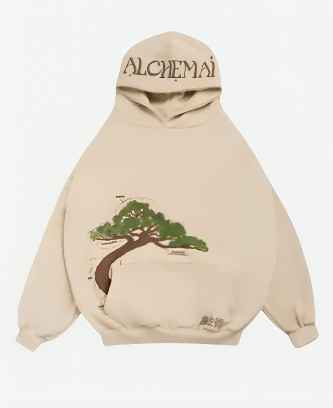 Alchemai Tree Of Life Beige Pullover Hoodie