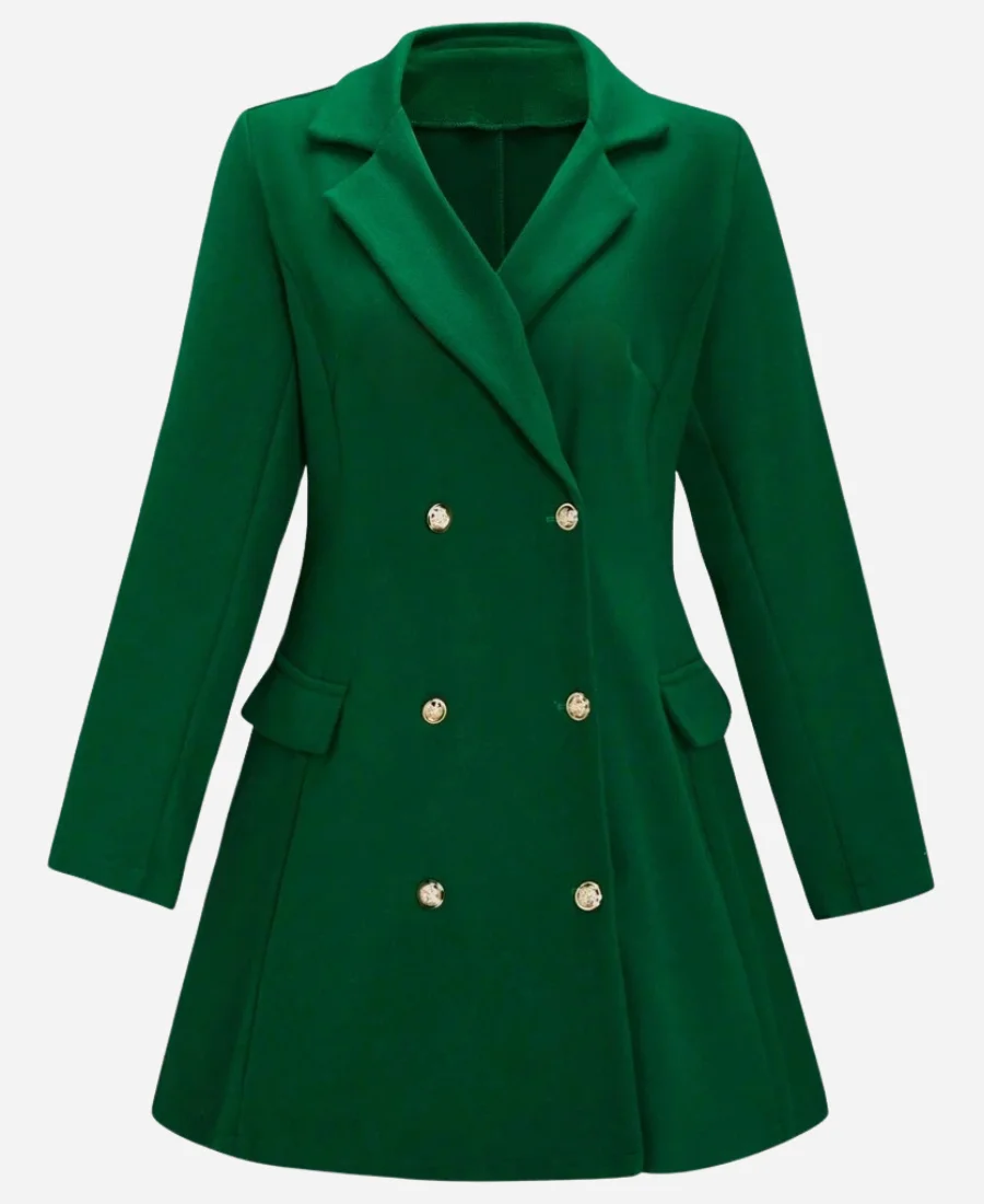 Alice-Movie-The-5-Year-Christmas-Party-2024-Katie-Findlay-Green-Wool-Trench-Coat