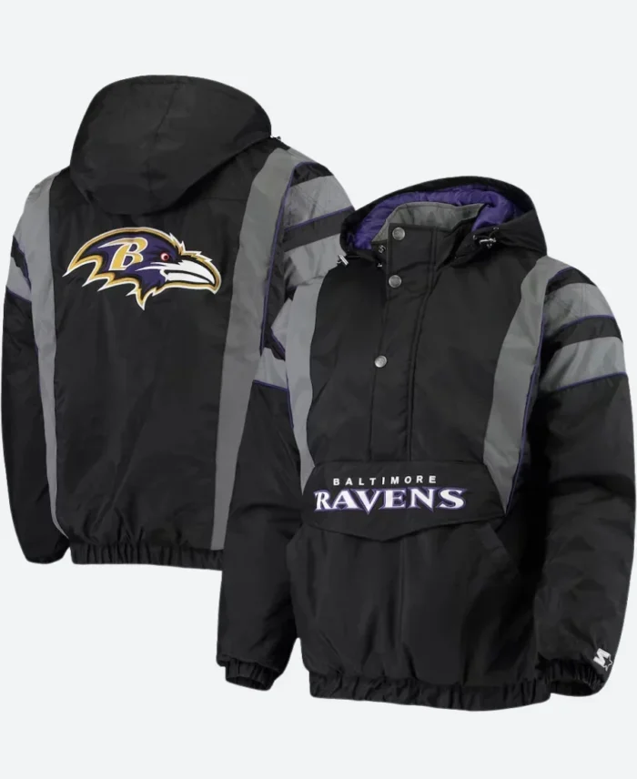 Blaine-Baltimore-Ravens-Reflective-Stripe-Quarter-Zipper-Blue-Black-Hooded-Jacket-For-Sale